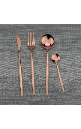 Set of 24 stainless steel cutlery, copper color table service