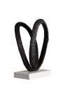Sculpture of "Double black ribbon" in metal and white marble support