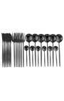 Set of 24 stainless steel cutlery, black color table service