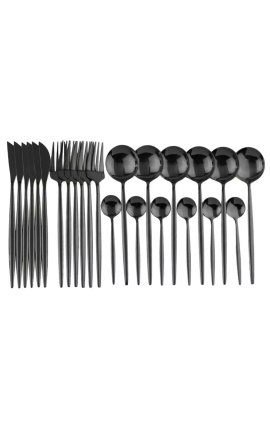 Set di 24 posate in acciaio inossidabile, servizio tavolo nero