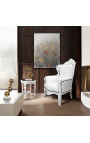 Grand fauteuil de style Baroque simili cuir blanc et bois blanc