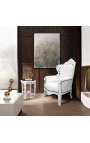 Lijep okrugli bijeli lakirani drveni cvjetni stol od crnog mramora u stilu Luja XVI