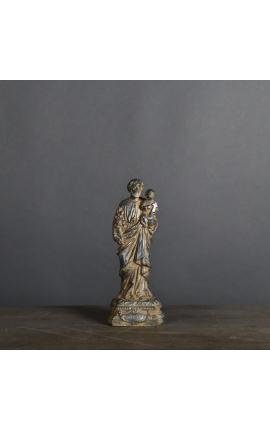 "Joseph and Child" statuette in black patinated plaster