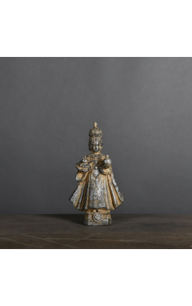 Estátua "Menino Jesus na Coroa" gesso patinado preto
