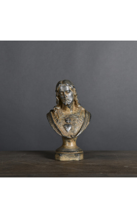 Statuette "Bust of the Sacred Heart" in black patinated plaster