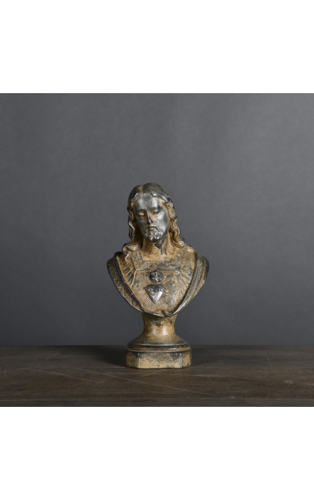 Statuette "Bust of the Sacred Heart" en yeso patinado negro