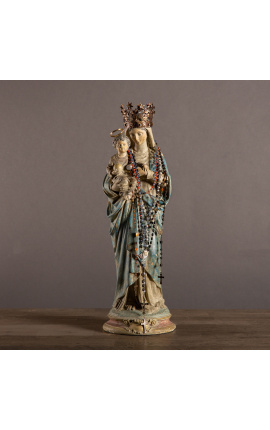 Grande estátua de gesso policromado "Madonna e criança coroada"