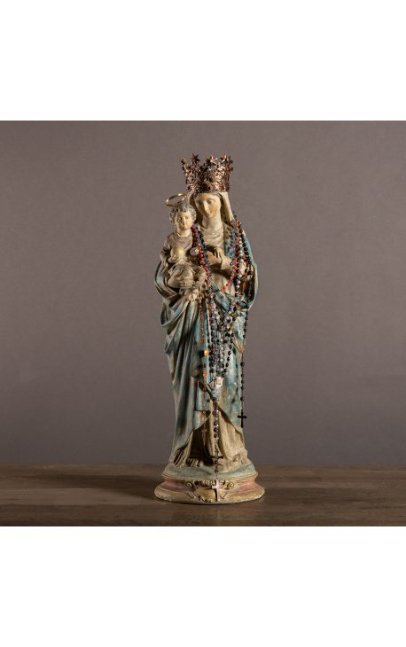 Large polychrome plaster statue "Madonna and child crowned"