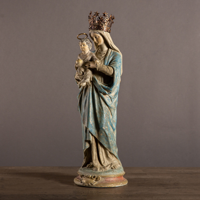 Statuette Vierge à L'enfant Couronnée, XVIème Siècle - Pièce Ancienne, Très Bon état