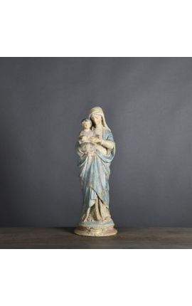 Grande statue en plâtre polychrome "Vierge à l'enfant"