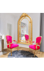 Poltrona estilo Luís XV barroco rosa fúcsia e madeira dourada