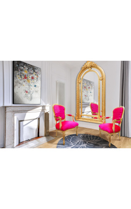 Baroque armchair of Louis XV style fuchsia and gold wood