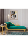 Gran chaise barroco longue con un tejido de terciopelo verde cisne y madera de oro