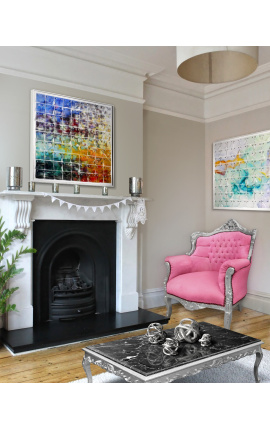 Sessel &quot;fürst&quot; Barock Stil rosa Samt und Silber Holz
