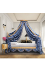 Barokní střešní postel s zlatým dřevem a modrým "Hráči" satinová tkanina