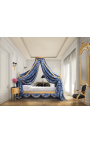 Lit Baroque Royal à baldaquin tissu "Gobelins" bleu et bois doré