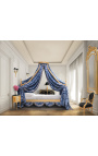 Baroque canopy bed met goud en blauw "Gobelins" satine weefsel