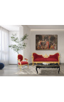 Barokni naslonjač Louis XVI stil burgundy baršun i zlatno drvo - 14