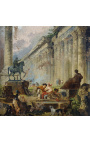 Slikanje "Zamišljeni pogled na Rim s kipom Marka Aurelija" - Hubert Robert