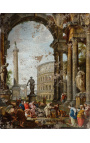 Pictură "Filosoful Diogenes aruncă pânză" - Etichetă: Giovanni Paolo Pannini