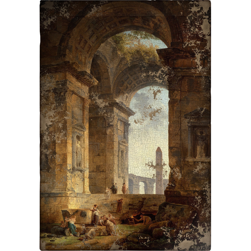 Tableau Hubert Robert – Aqueduc Dans Les Ruines, Toile/cadre Prêt à Accrocher