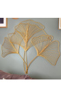 Decoração de parede grande folha de ginkgo de metal dourado