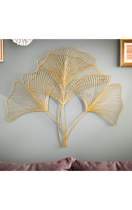 Grote gouden metalen Ginkgo blad wanddecoratie