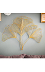 Decoração de parede grande folha de ginkgo de metal dourado