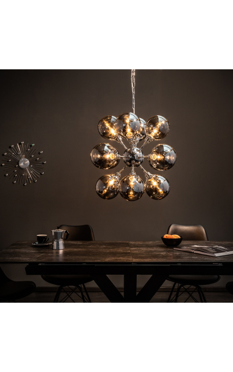 "Galaxy" design chandelier with 12 smoked glass globes
