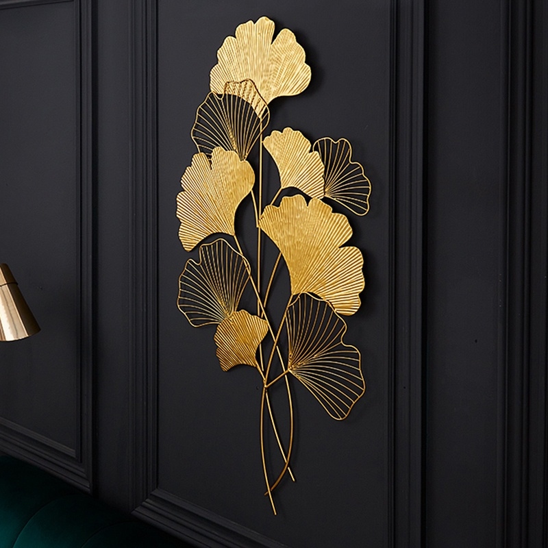 DECORATION MURALE METAL NOIR FEUILLES D.55CM