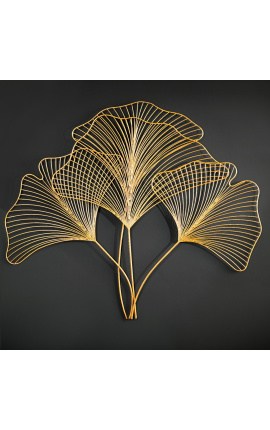 Große Ginkgo-Blatt-Wanddekoration aus goldfarbenem Metall