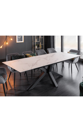 "Oceanis" dining table in black steel and white marbre ceramic top 180-225