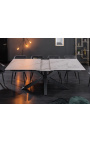 "Oceanis" dining table in black steel and white marbre ceramic top 180-225