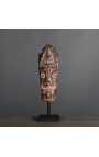 Batak geschnitzte hölzerne Löwenstatuenmaske auf Metallsockel