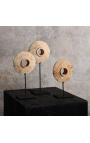 Set of 3 small stone discs on a metal base