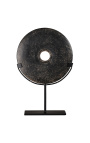 Черный диск в камне на матовой черной металлической опоре - размер M