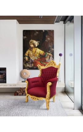 Grand Rococo Baroque armchair burgundy velvet and gilded wood