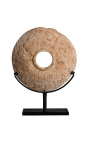 Белый диск из камня на подставке из матового черного металла - размер L