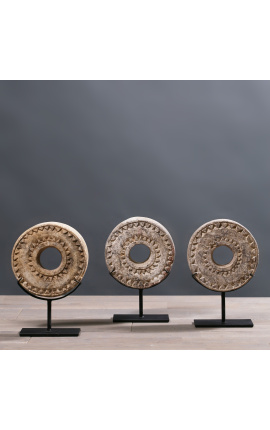 Set of 3 Yap coins in stone and mounted on a base