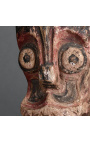 Batak tallado estatua de león de madera máscara en base de metal