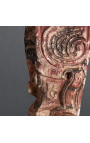 Batak carved wooden lion statue mask on metal base