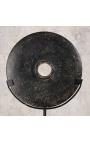 Black disc in stone on matt black metal support - size M