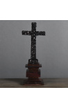 Crucifix Memento Mori with carved black skulls