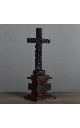 Crucifix &quot;Memento Mori&quot; with carved black skulls