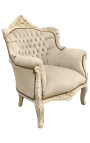 Armstolen "prinsesse" Barokk stil beige velvet og beige patinert tre