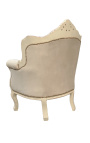 Poltrona "principesca" in stile barocco in velluto beige e legno beige patinato