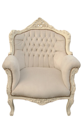 Armchair "prins" Barock stil beige sammet och beige patinerat trä