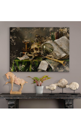 Pintura &quot;Vanitas - natureza morta com manuscritos e caveira&quot; - Edwaert Collier