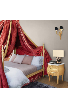 Nočna omarica (ob postelji) baročni zlati les z belim marmorjem