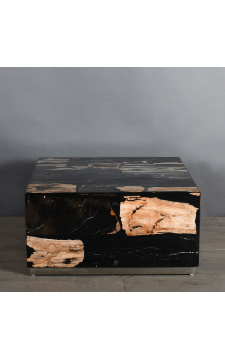 1970s koffie tafel in zwart petrified hout - Grootte M